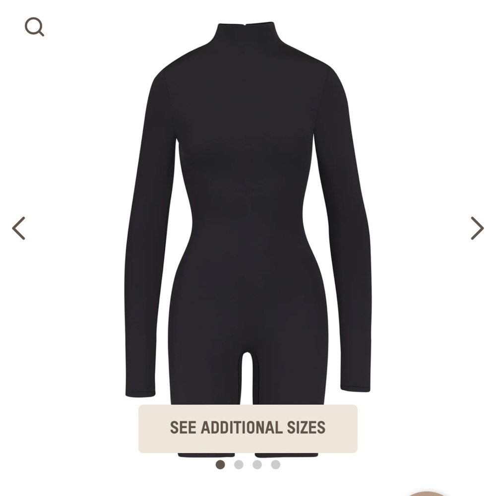 SKIMS ALL-IN-ONE LONG SLEEVE MID THIGH ONESIE ONYX SMALL